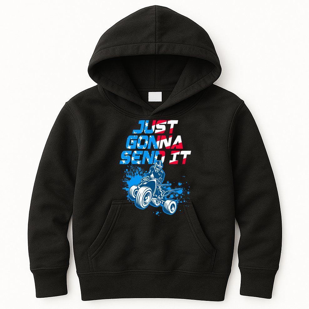 ATV Just Gonna Send It Funny Quad Bike USA Flag Kids Hoodie