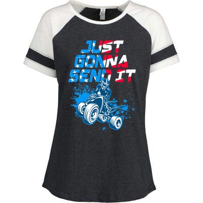 ATV Just Gonna Send It Funny Quad Bike USA Flag Enza Ladies Jersey Colorblock Tee