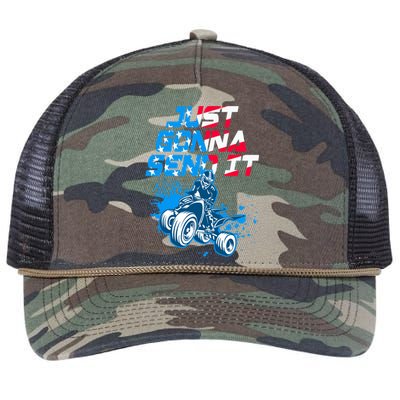 ATV Just Gonna Send It Funny Quad Bike USA Flag Retro Rope Trucker Hat Cap