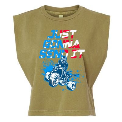 ATV Just Gonna Send It Funny Quad Bike USA Flag Garment-Dyed Women's Muscle Tee