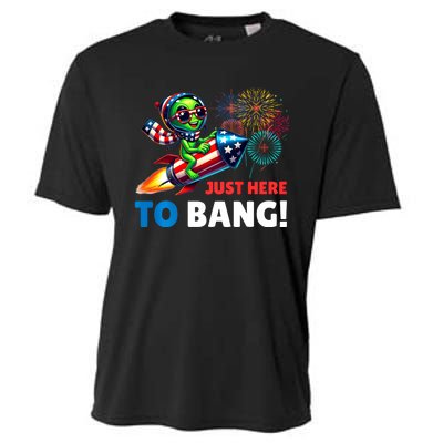 Alien Just Here To Bang Alien Riding A Rocket Fireworks Ufo Cooling Performance Crew T-Shirt