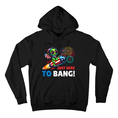 Alien Just Here To Bang Alien Riding A Rocket Fireworks Ufo Hoodie