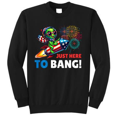 Alien Just Here To Bang Alien Riding A Rocket Fireworks Ufo Sweatshirt