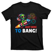 Alien Just Here To Bang Alien Riding A Rocket Fireworks Ufo T-Shirt