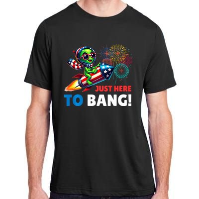 Alien Just Here To Bang Alien Riding A Rocket Fireworks Ufo Adult ChromaSoft Performance T-Shirt