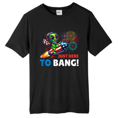 Alien Just Here To Bang Alien Riding A Rocket Fireworks Ufo Tall Fusion ChromaSoft Performance T-Shirt