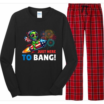 Alien Just Here To Bang Alien Riding A Rocket Fireworks Ufo Long Sleeve Pajama Set