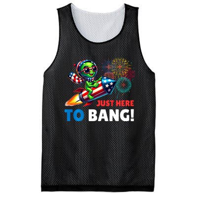 Alien Just Here To Bang Alien Riding A Rocket Fireworks Ufo Mesh Reversible Basketball Jersey Tank