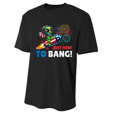 Alien Just Here To Bang Alien Riding A Rocket Fireworks Ufo Performance Sprint T-Shirt