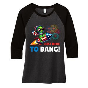 Alien Just Here To Bang Alien Riding A Rocket Fireworks Ufo Women's Tri-Blend 3/4-Sleeve Raglan Shirt