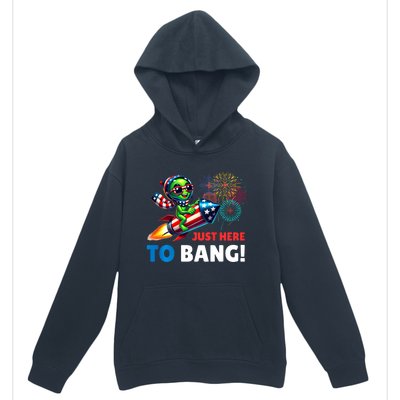 Alien Just Here To Bang Alien Riding A Rocket Fireworks Ufo Urban Pullover Hoodie