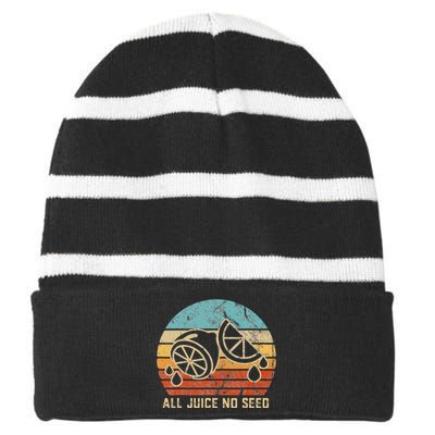 All Juice No Seed Vasectomy Gifts Lemon Funny Sayings Striped Beanie with Solid Band