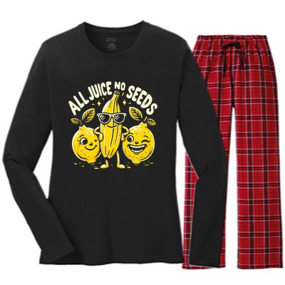 All Juice No Seeds Vasectomy Fruit Women's Long Sleeve Flannel Pajama Set 