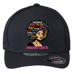 Aquarius January Queen Melanin Black Birthday Great Gift Flexfit Unipanel Trucker Cap