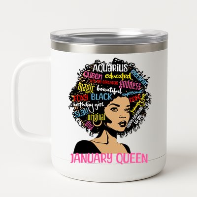 Aquarius January Queen Melanin Black Birthday Great Gift 12 oz Stainless Steel Tumbler Cup