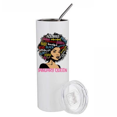 Aquarius January Queen Melanin Black Birthday Great Gift Stainless Steel Tumbler