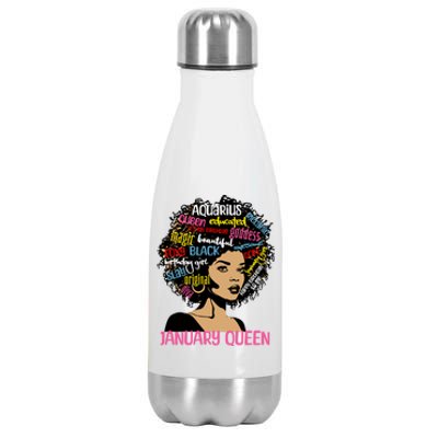 Aquarius January Queen Melanin Black Birthday Great Gift Stainless Steel Insulated Water Bottle