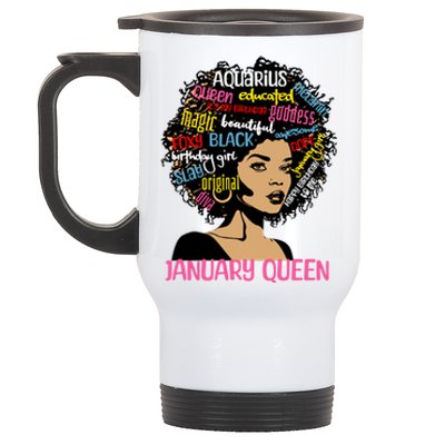 Aquarius January Queen Melanin Black Birthday Great Gift Stainless Steel Travel Mug