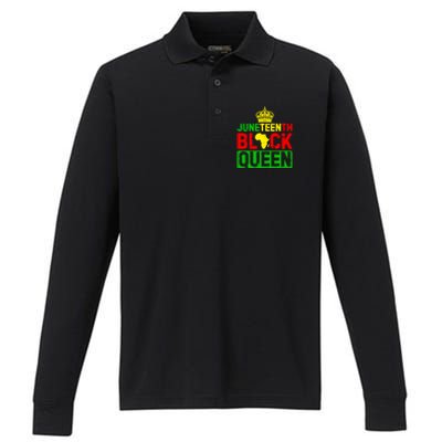 Afro Juneteenth Queen Mom Matching Black History Gift Performance Long Sleeve Polo