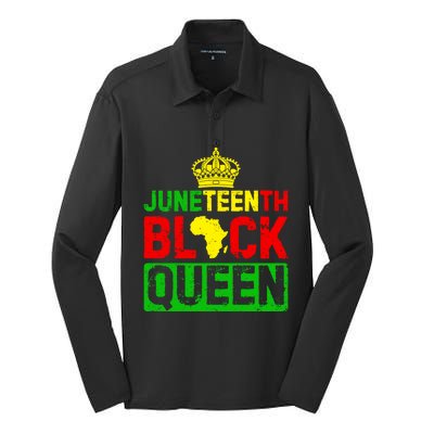 Afro Juneteenth Queen Mom Matching Black History Gift Silk Touch Performance Long Sleeve Polo