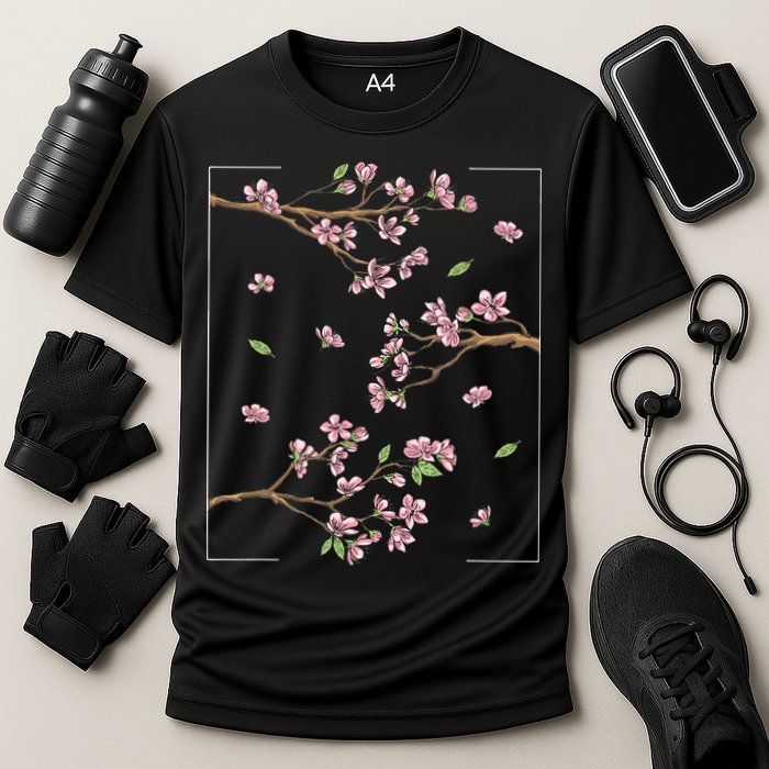 Aesthetic Japanese Style Cherry Blossom Tree Sakura Cooling Performance Crew T-Shirt