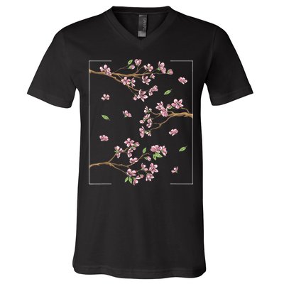 Aesthetic Japanese Style Cherry Blossom Tree Sakura V-Neck T-Shirt