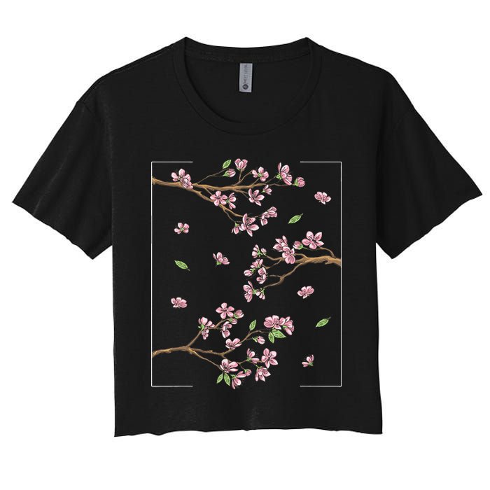 Aesthetic Japanese Style Cherry Blossom Tree Sakura Women's Crop Top Tee