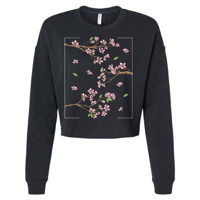 Aesthetic Japanese Style Cherry Blossom Tree Sakura Cropped Pullover Crew