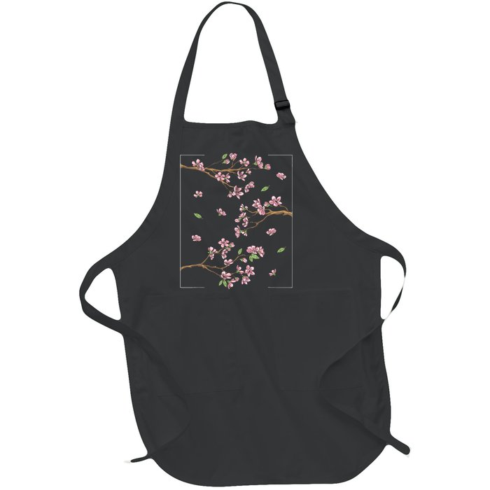 Aesthetic Japanese Style Cherry Blossom Tree Sakura Full-Length Apron With Pockets