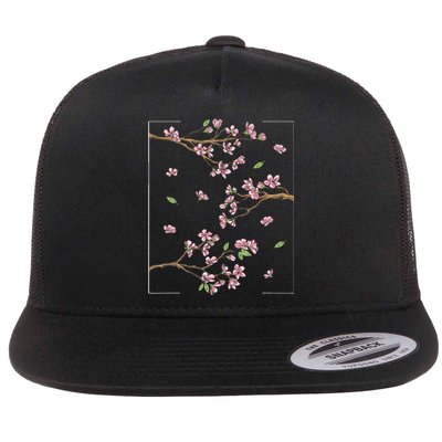 Aesthetic Japanese Style Cherry Blossom Tree Sakura Flat Bill Trucker Hat