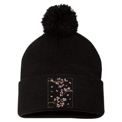 Aesthetic Japanese Style Cherry Blossom Tree Sakura Pom Pom 12in Knit Beanie