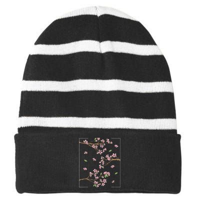 Aesthetic Japanese Style Cherry Blossom Tree Sakura Striped Beanie with Solid Band