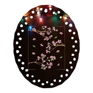 Aesthetic Japanese Style Cherry Blossom Tree Sakura Ceramic Oval Ornament