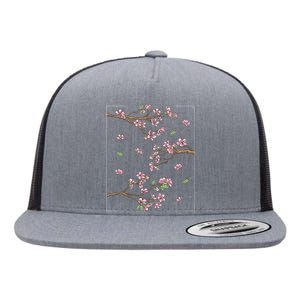 Aesthetic Japanese Style Cherry Blossom Tree Sakura Flat Bill Trucker Hat