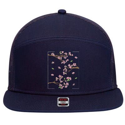 Aesthetic Japanese Style Cherry Blossom Tree Sakura 7 Panel Mesh Trucker Snapback Hat