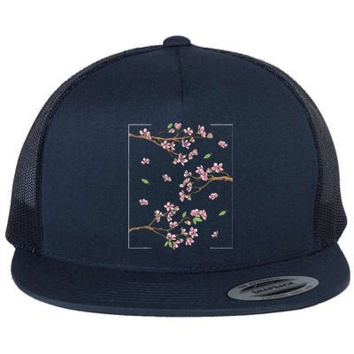 Aesthetic Japanese Style Cherry Blossom Tree Sakura Flat Bill Trucker Hat