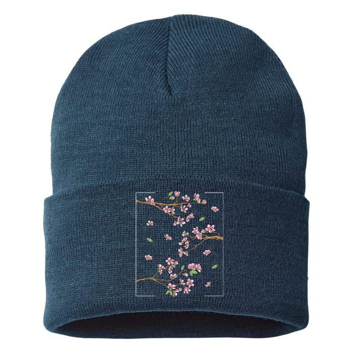 Aesthetic Japanese Style Cherry Blossom Tree Sakura Sustainable Knit Beanie