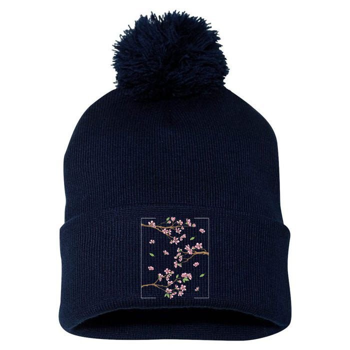 Aesthetic Japanese Style Cherry Blossom Tree Sakura Pom Pom 12in Knit Beanie