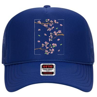 Aesthetic Japanese Style Cherry Blossom Tree Sakura High Crown Mesh Back Trucker Hat