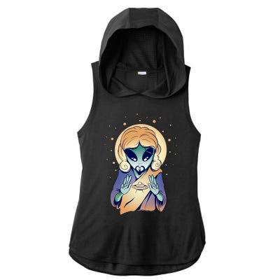 Alien Jesus Space Funny Ladies PosiCharge Tri-Blend Wicking Draft Hoodie Tank