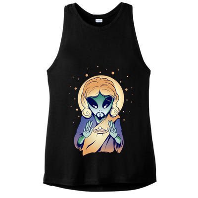 Alien Jesus Space Funny Ladies PosiCharge Tri-Blend Wicking Tank