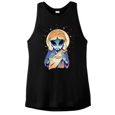 Alien Jesus Space Funny Ladies PosiCharge Tri-Blend Wicking Tank