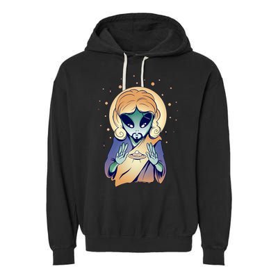 Alien Jesus Space Funny Garment-Dyed Fleece Hoodie