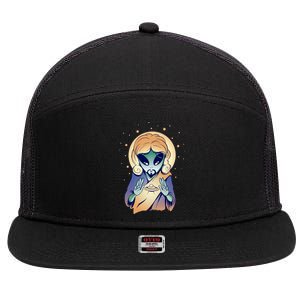 Alien Jesus Space Funny 7 Panel Mesh Trucker Snapback Hat