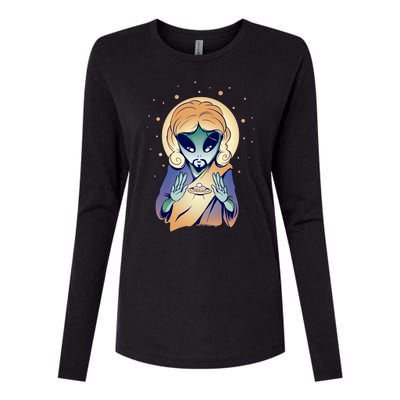 Alien Jesus Space Funny Womens Cotton Relaxed Long Sleeve T-Shirt