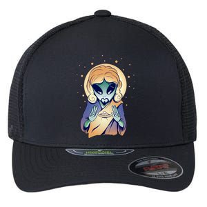 Alien Jesus Space Funny Flexfit Unipanel Trucker Cap