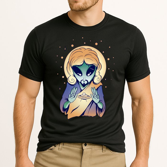 Alien Jesus Space Funny Cooling Performance Crew T-Shirt