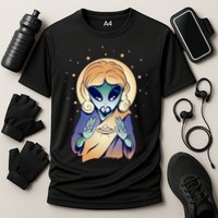 Alien Jesus Space Funny Cooling Performance Crew T-Shirt