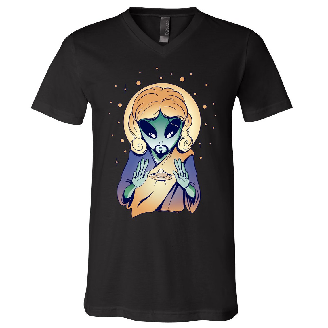 Alien Jesus Space Funny V-Neck T-Shirt