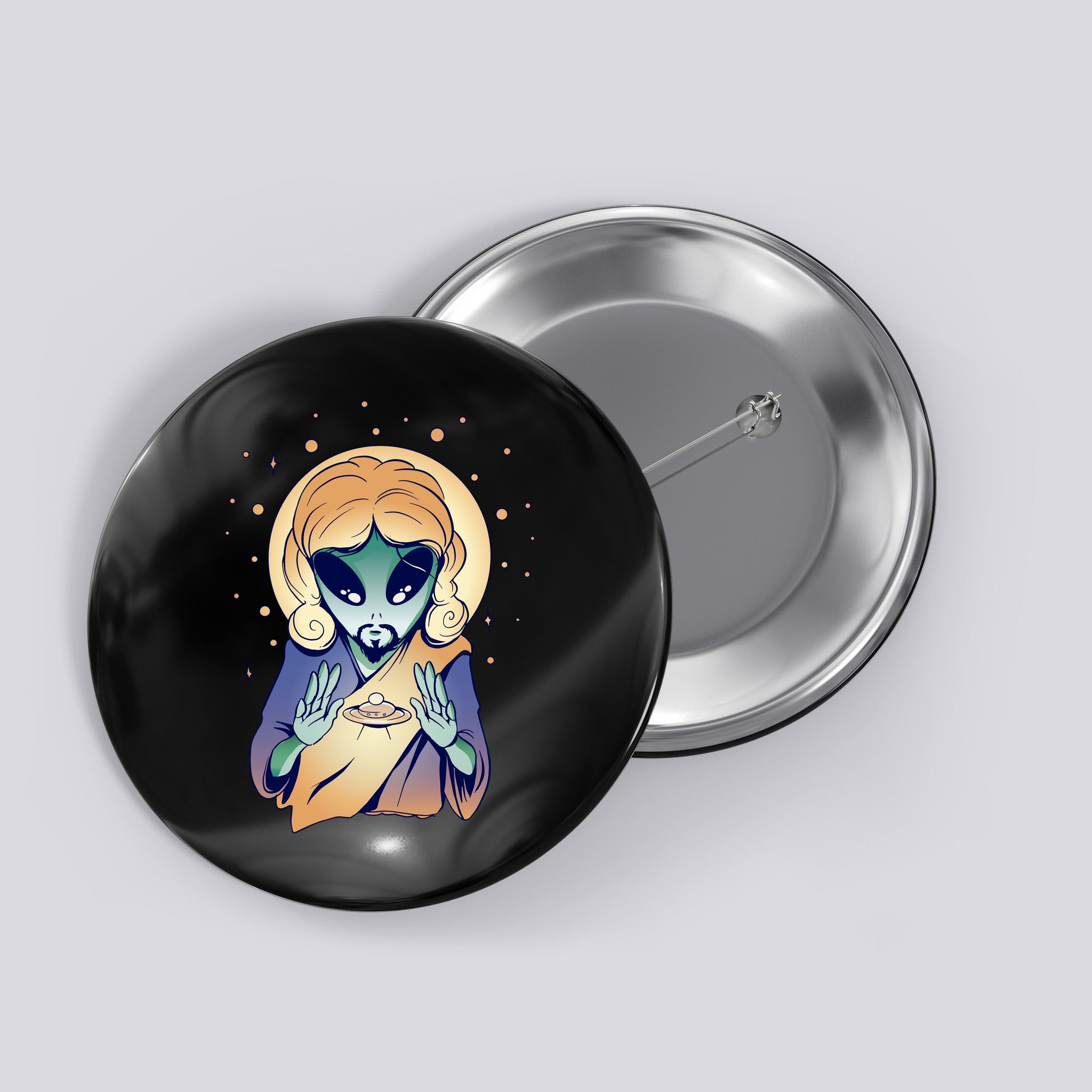 Alien Jesus Space Funny Button